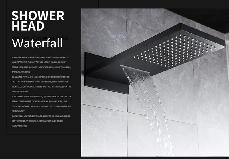 Black waterfall shower head