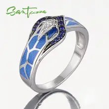 Srebrny łańcuszek żmijka pierścionek dla kobiet niebieski z kamieniem niebieski HANDMADE emalia pierścionki czysta 925 Sterling Silver biżuteria(China)