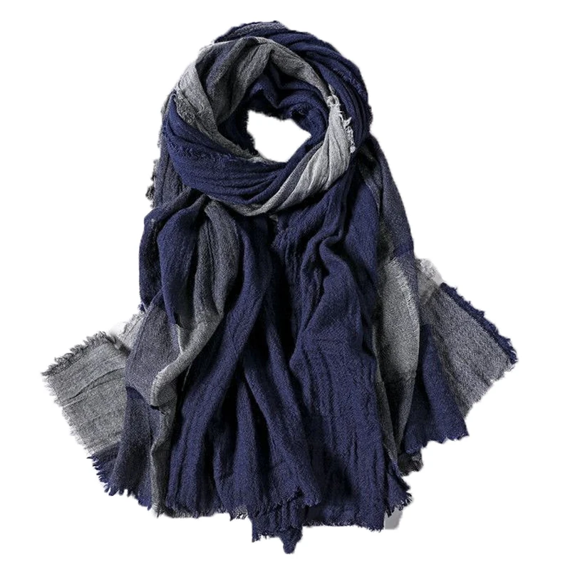 

Japanese Style Navy Bufandas Mens Scarves Fashion Plaid Brand Scarf Spring Autumn Warm Soft Shawls Cotton Tassel Scarf