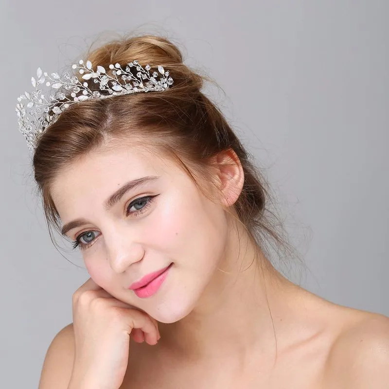 Princess Crystal Tiara Crown Silver Wedding Hair Accessories Bridal