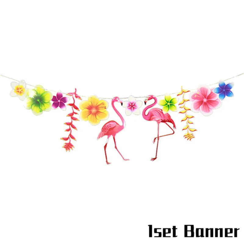 Вечерние принадлежности фламинго, тропические Гавайские вечерние принадлежности, бумажный шарик, тарелки, соломенные украшения для первого дня рождения детей - Цвет: 1set banner 1