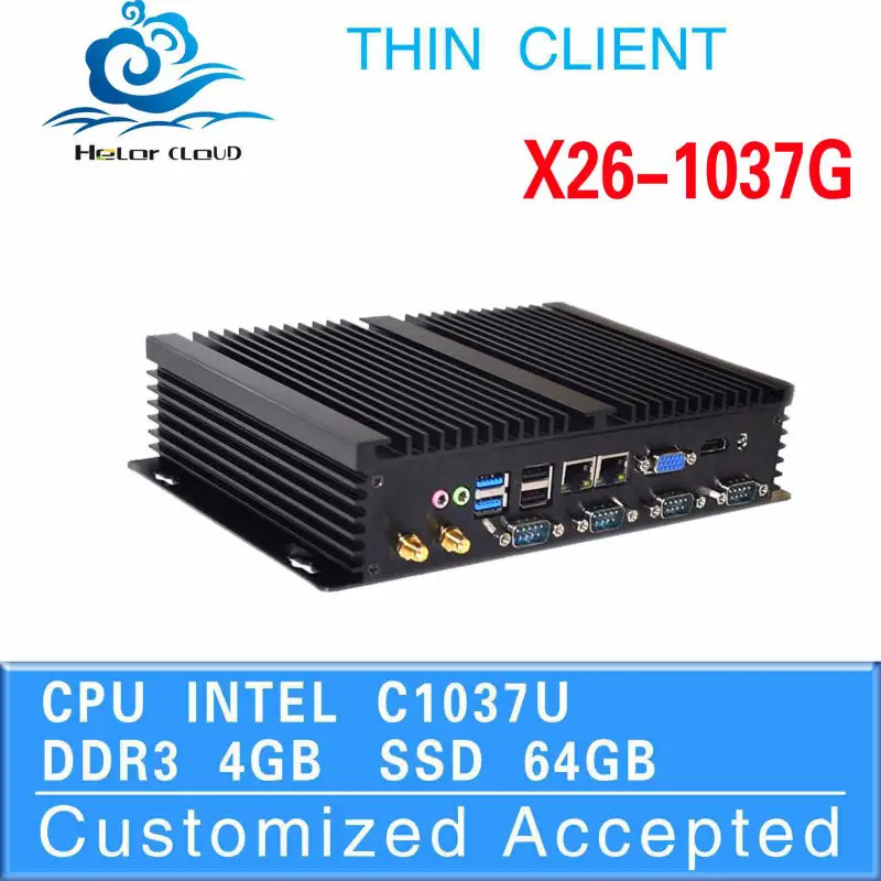 factory OEM thin client x26-1037G 1037u network 4g ram 64g ssd 2 lan 4*rs232 win8 industrial mini pc server fanless low heat
