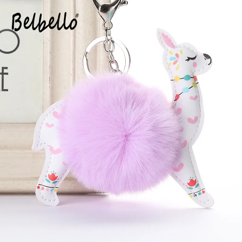 

Belbello 2019 Fashion Lovely Hair Ball Keyboard Alpaca PU leather Pendant Bag car Fur Hangers Holiday gift Toy Plush Pendant
