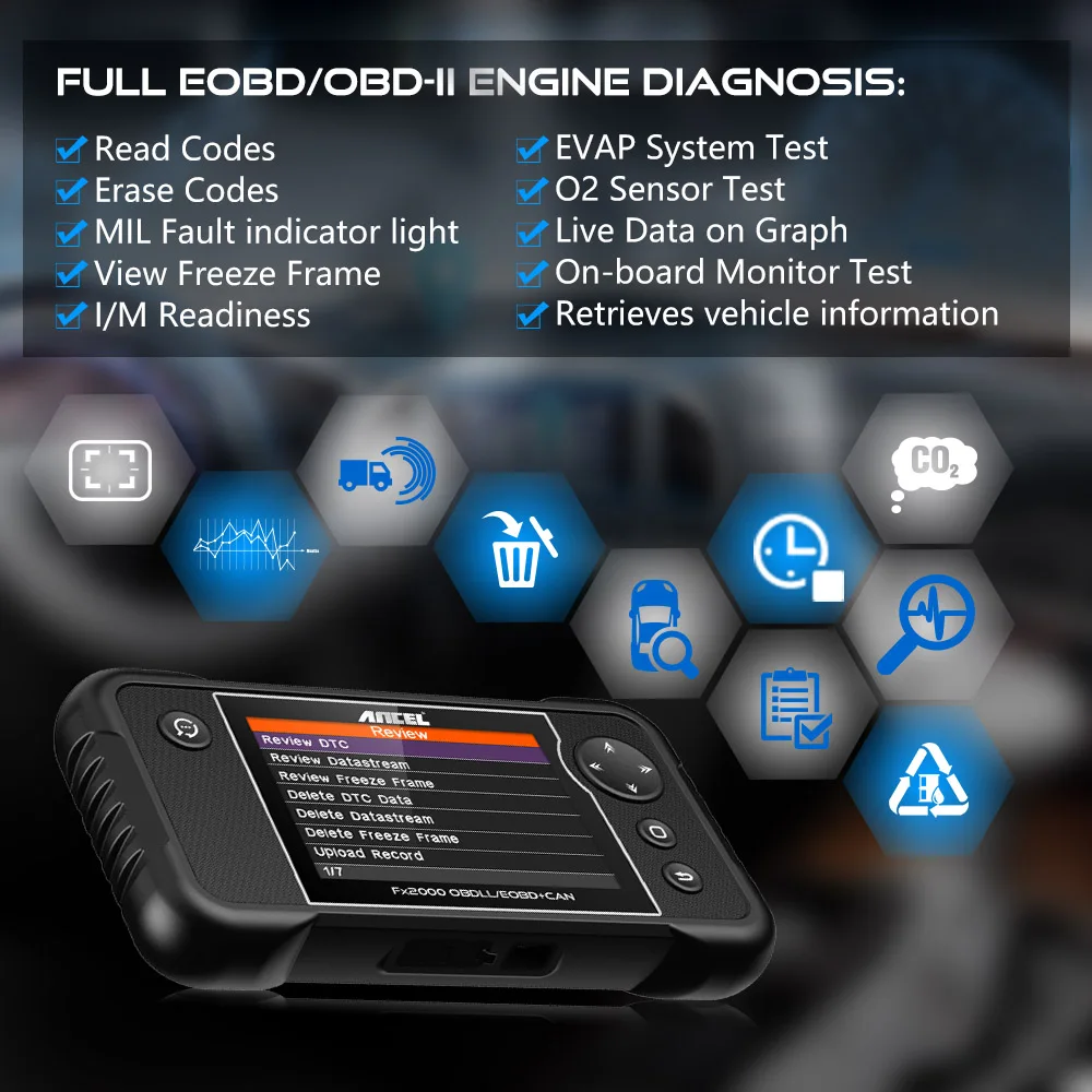 Ancel FX2000 Профессиональный Автомобильный сканер OBD2 ABS подушки безопасности srs