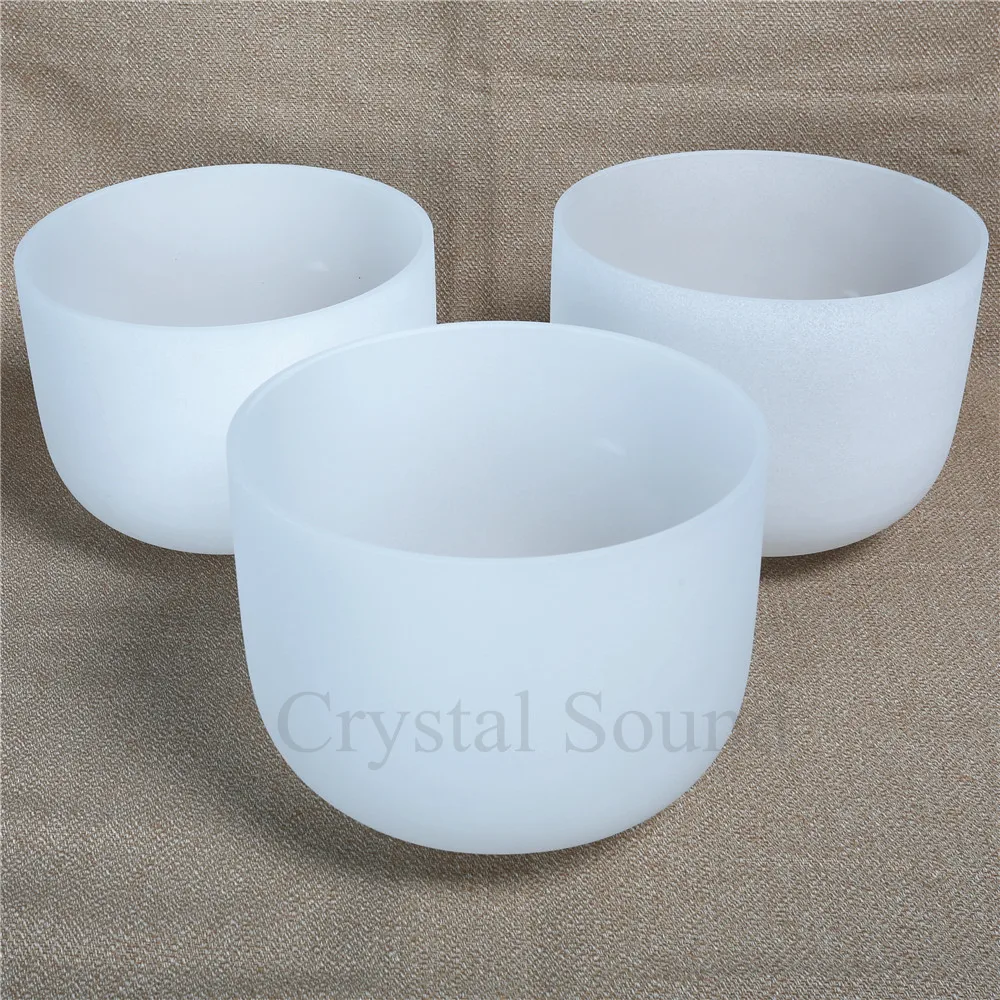 432Hz Frosted Chakra Tuned Set of 3pcs Quartz Crystal Singing Bowl Set