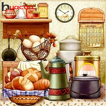 

Huacan Diamond Painting Full Drill Bread Diamond Mosaic Kitchen Crystal Embroidery Square Scenic Picture Of Rhinestones
