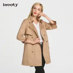 Booty Фирменная новинка осень 2017 длинные дизайн три четверти рукав женские замшевые хаки Пальто из оленьей кожи классический двубортный