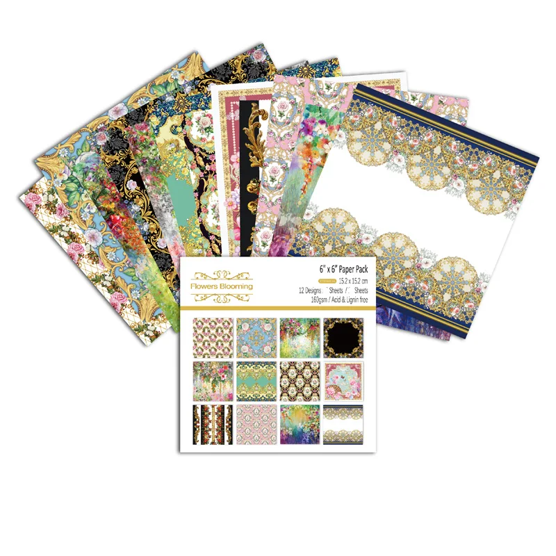 

VUAWRTG 12 Sheets Flowers Blooming Scrapbooking Pads Paper Origami Art Background Paper Card Making DIY Scrapbook Paper Craft