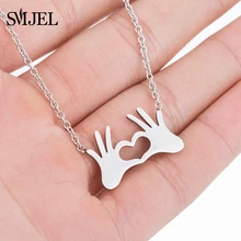 SMJEL – collier à breloques en acier inoxydable pour femmes, pendentif, main, amour, cœur, geste, cadeau, meilleurs amis