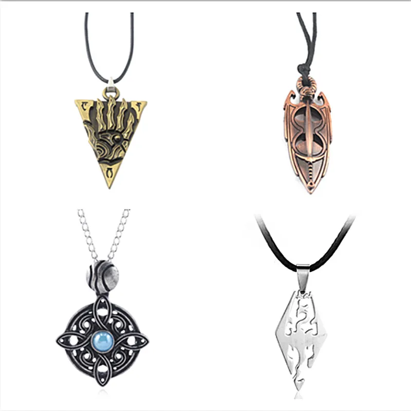 

Rongji jewelry The Elder Scrolls Morrowind Pendants Necklaces Skyrim Dinosaur Triang Dragon Charm Men Necklaces Pendants