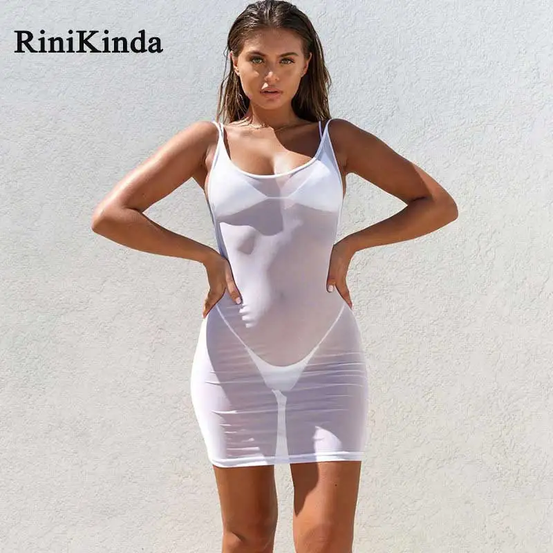 

RINIKIND Hot Ladies Sexy Dresses Women O Neck Sleeveless Backless Hollow Out Solid Mini Dress Lady Summer Party Club Casual Robe