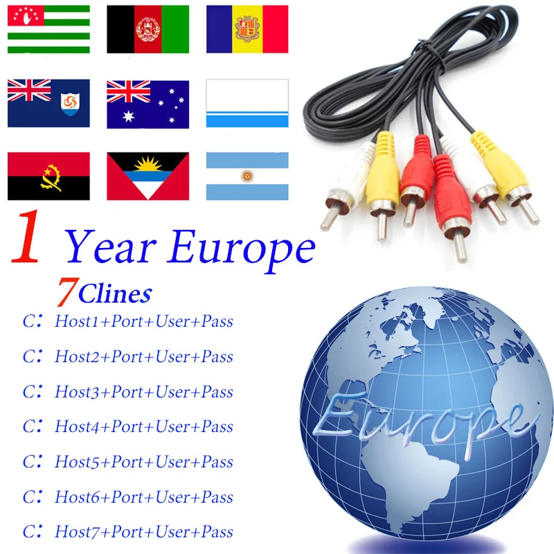 

7 Lines 1 Year Cccam Europe Lines HD AV Cable For Satellite Receiver DVB-S/S2 Openbox V7 V8 Super And Others