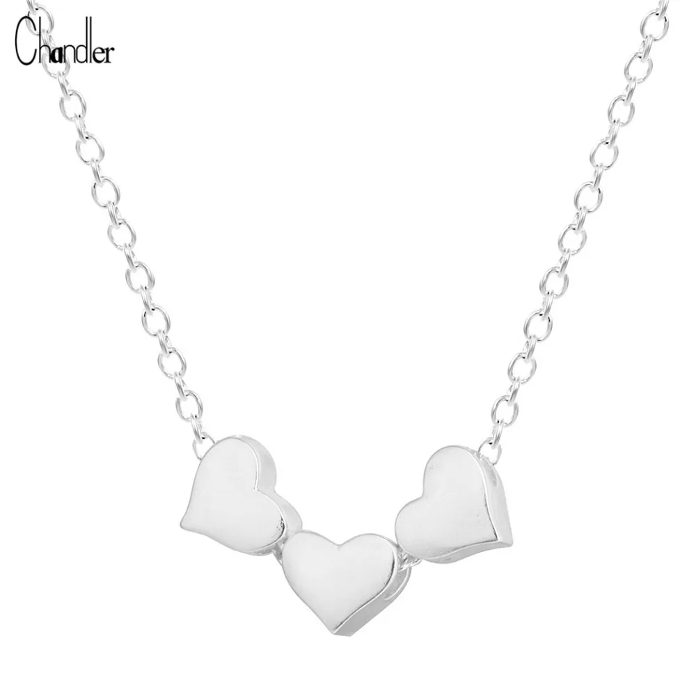 925 Sterling Silver Three Heart Necklaces & Pendants For Women Tiny