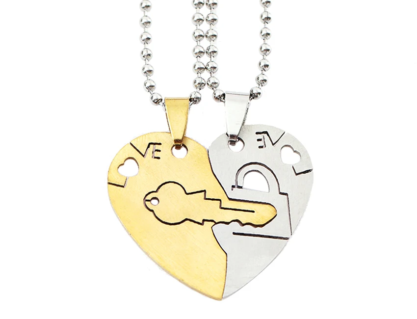 

Colorful Bling 2 PCS Best Friends Lovers Heart Necklace Pendant Key Lock Couples Paired Necklaces&Pendants For Unisex Lovers Va
