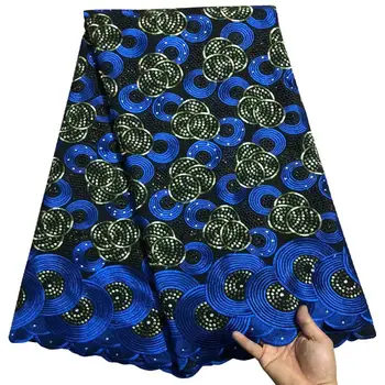 

2018 New arrival High quality white embroider Swiss dry lace African swiss cotton lace fabric for party dress 5yards Royal blue