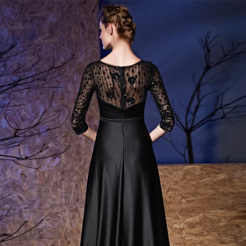 JANCEMBER vestidos coctel, трапециевидный вырез, половина рукава, длина до пола, иллюзия, хрустальные цветы, новейшая женская одежда