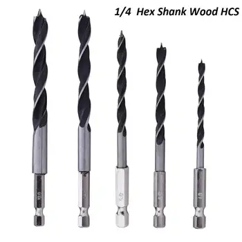 

5pcs 1/4” Drill Bit Set Hex Shank Wood HCS Woodworking Drill Tools Hexagonal Shank 4/5/6/8/10mm Change Metal Tools Cordless