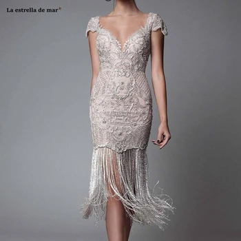 شراءفساتين حفلات الكوكتيل من Vestido فستان فاخر من الدانتيل مطرز بالخرز مثير بدون ظهر قصير للحفلات الراقصة فستان رسمي للحفلات