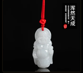

Natural light green yu white waxy LeBron standing Buddha Pendant
