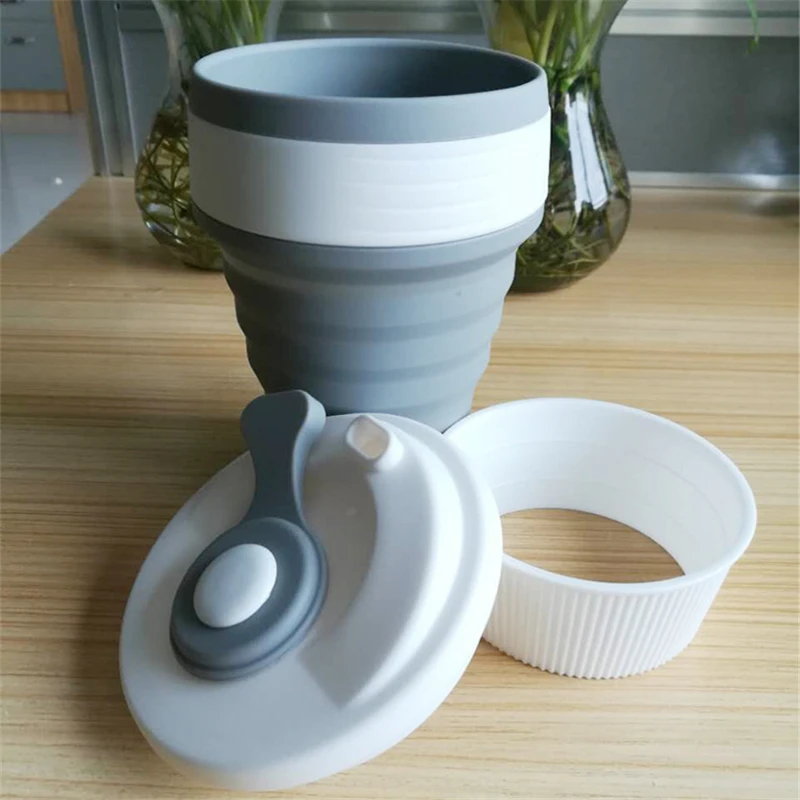 Кофейные чашки складные силиконовые кружки для путешествий 350 мл многоразовые складные BPA бесплатно с крышками портативные подходящие карманы рюкзак