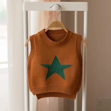 Детский свитер; коллекция года; сезон весна-осень; Детские свитера для мальчиков и девочек; свитер с пятиконечной звездой; жилет; детские свитера