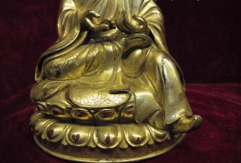 8 Тибетский буддизм медный Бронзовый 24 K золотой позолоченный Padmasambhava мастер статуя Будды