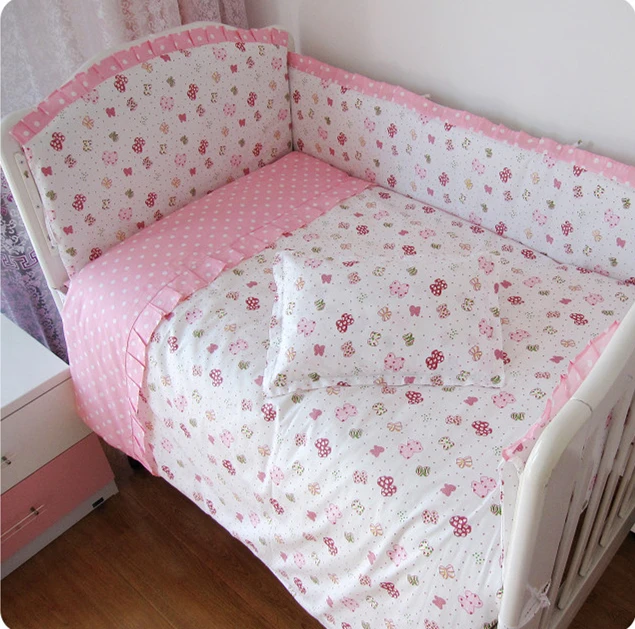 Buy Promotion! 9PCS Crib Set for Twins Babies Pink Baby Cot for Girl Cotton