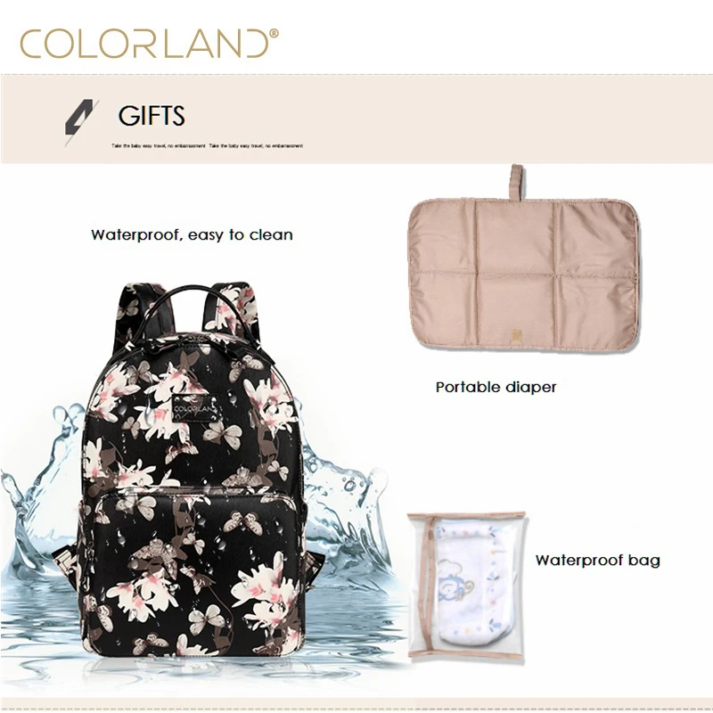 Colorland بو الجلود الأزياء رعاية الطفل التمريض مومياء الأمومة الحفاض حفاضات مقسم حقيبة العلامة التجارية أمي على ظهره حقائب للامهات
