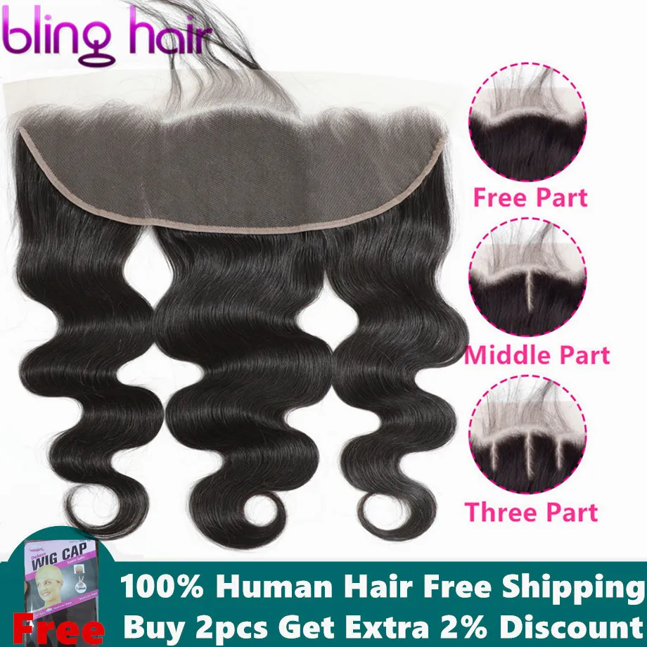 

bling hair Body Wave 13*4 Lace Frontal Closure with Baby Hair Free Part 100% Indian Remy Human Hair Pre-plucked Natural Hairline