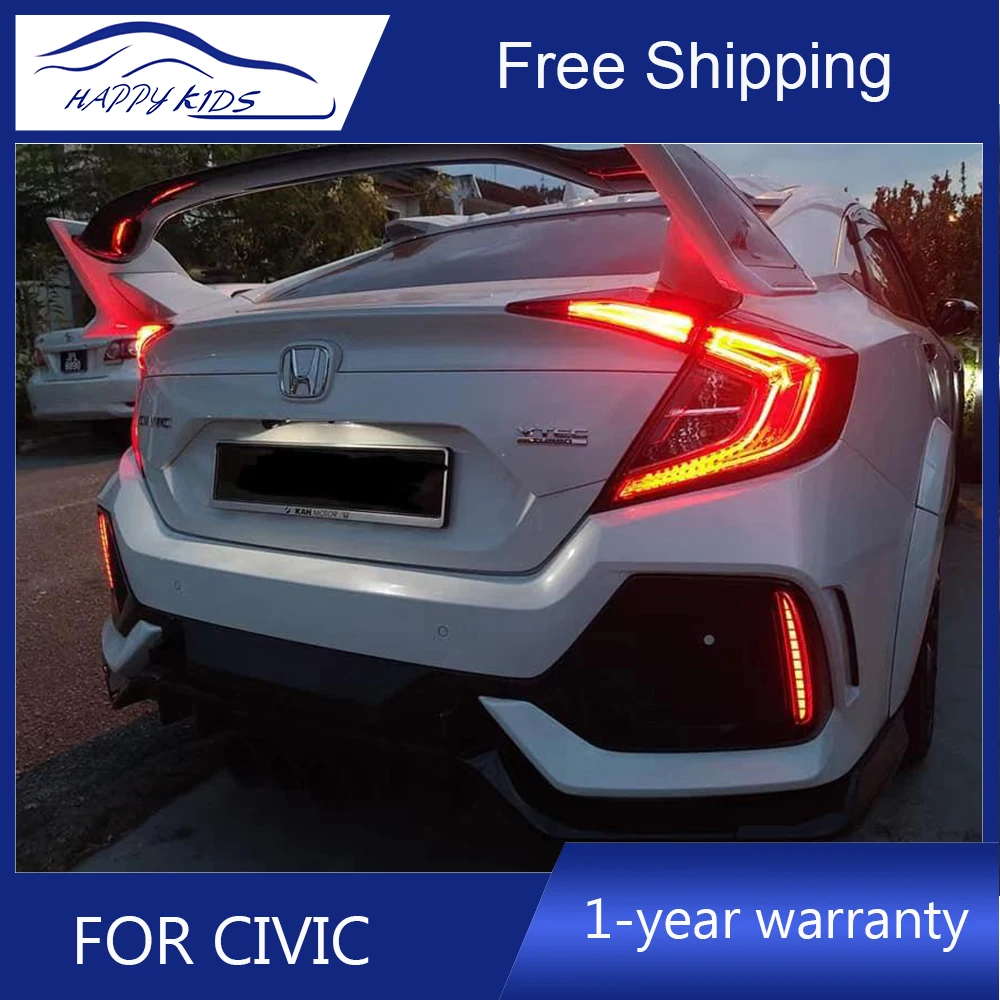 

2 PCS LED Reflector For Honda Civic 10G Hatchback Type-R 2016-2018 Rear Bumper Brake Light Driving light signal Light