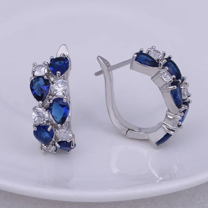 LXOEN, классические полудрагоценные серьги-гвоздики с камнем для женщин, серебряный цвет, круглые серьги-гвоздики, ювелирное изделие, brinco, подарок, бижутерия - Окраска металла: Bluewhite Whitegold