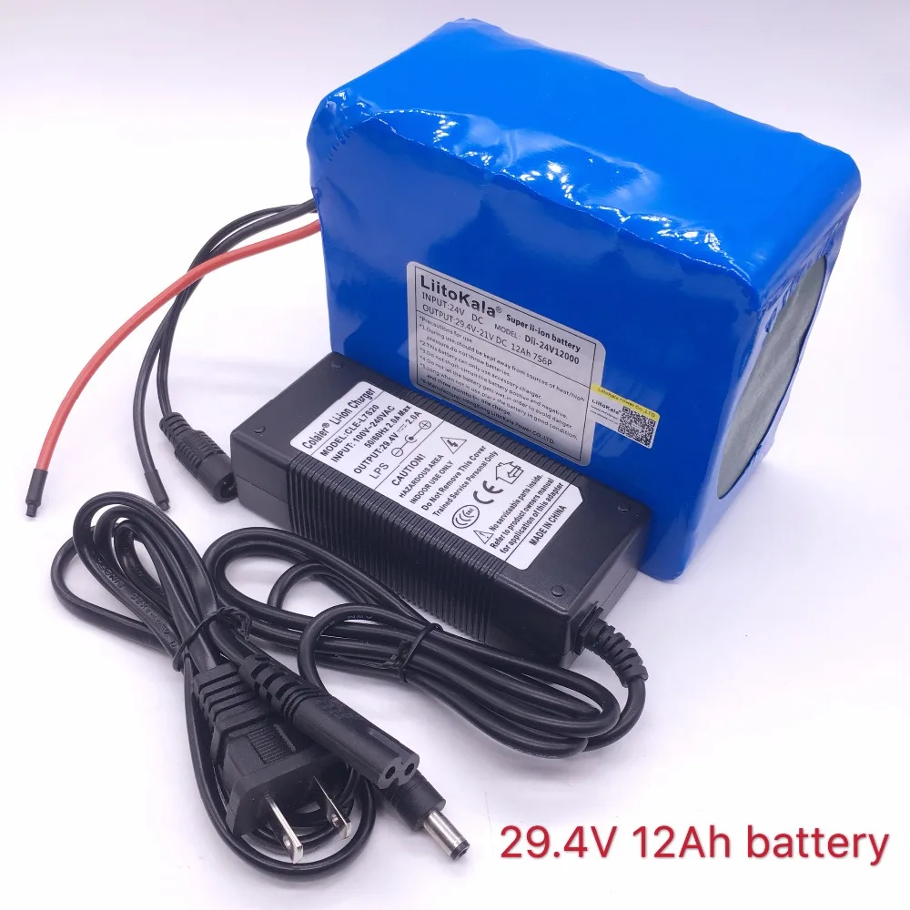 LiitoKala 24v 12ah 7S6P аккумулятор 15A BMS 250w 29,4 V 12000mAh аккумулятор для инвалидной коляски мотор электрический 29,4 V 2A зарядное устройство