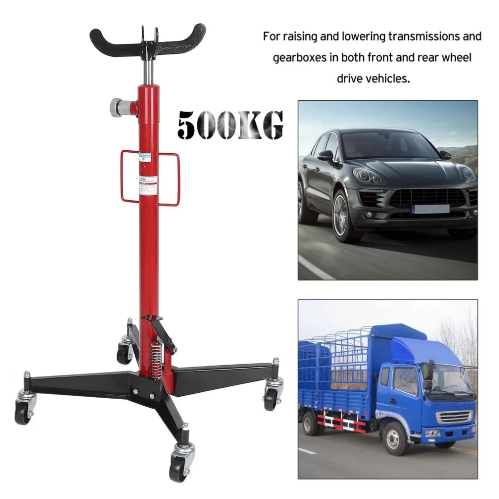 

Vertical Telescopic Car Transmission Jack 1100 Lbs/500kg Professional Hydraulic Motor Gearbox Lift Swivel Wheels Lift
