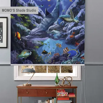 

MOMO Roller Blinds Blackout Design Window Blinds Painting Curtains Roller Shades Thermal Fabric Custom Size, PRB set294-295