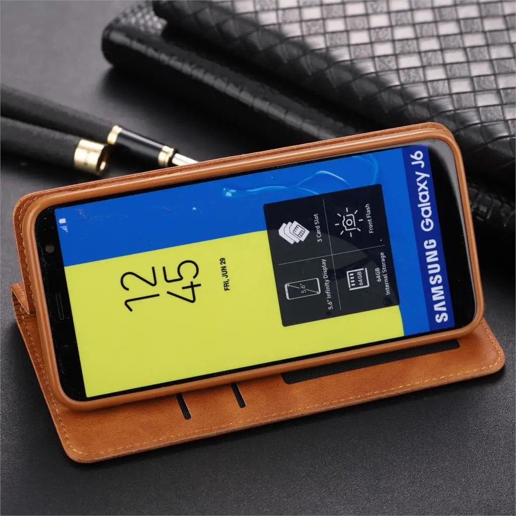 Чехол AZNS для Samsung Galaxy J6 J600D/F / + Plus J610F 2018 чехол из искусственной кожи с держателем