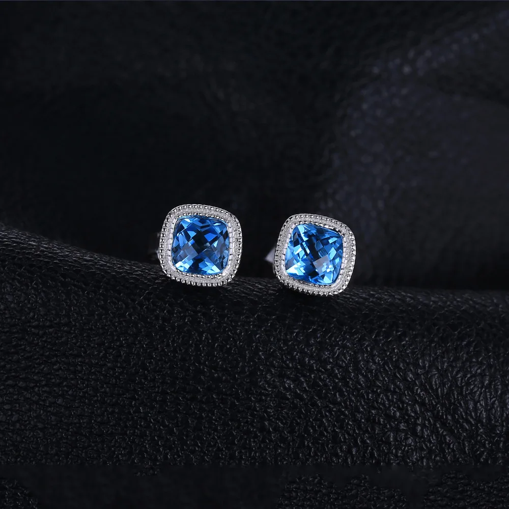 Jewelrypalace Винтаж 1.43ct квадратный Природный Голубой топаз Серьги гвоздики 100%