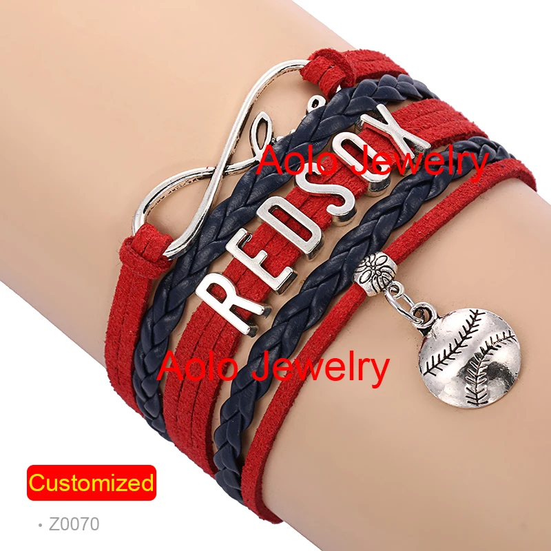 

BOSTON Baseball Infinity Bracelet RED/NAVY Make Your Own Design Free Shipping