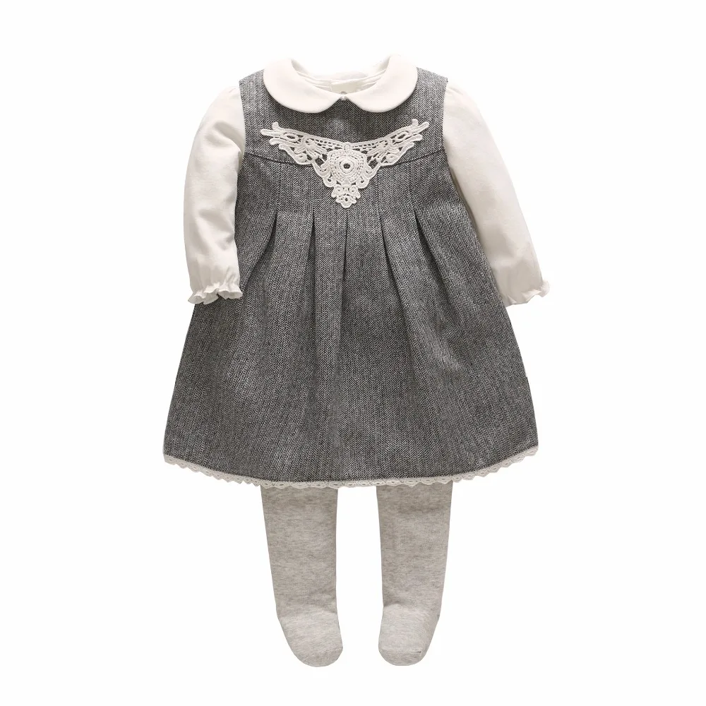 2018 Vlinder new baby sets 3pcs baby girl clothes Cute doll shirt+Pantyhose+baby dress cotton full sleeves dress baby rompers