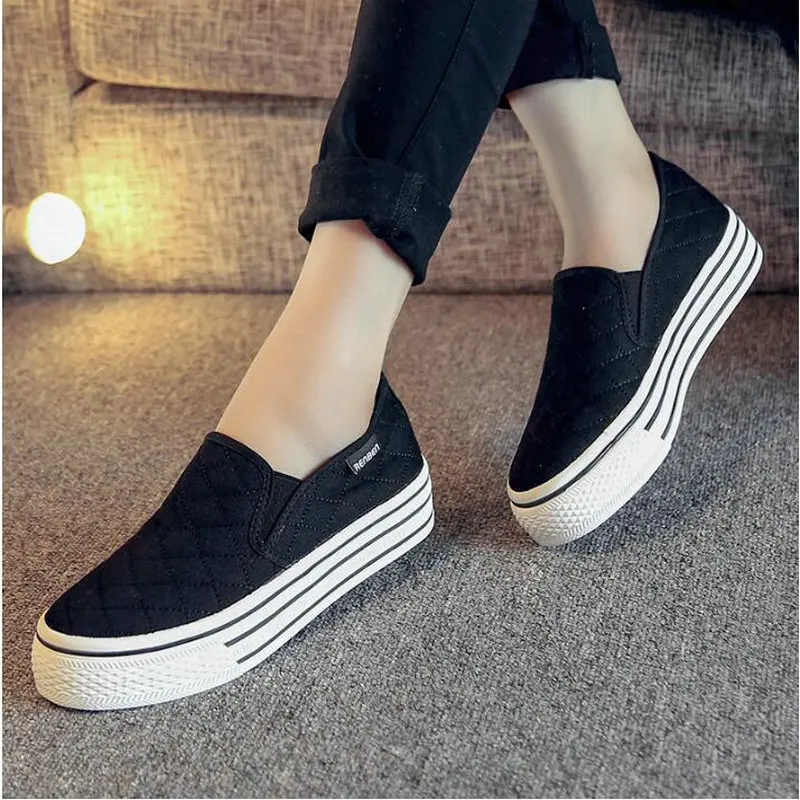 

NEW Woman Thick bottom Casual Vulcanize Shoes Womens Canvas Solid Colour Sneakers White Fashion Platform Walking Footwear BA-25