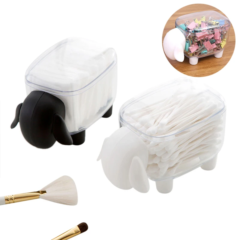 

Creative Plastic Cotton Swab Storage Box Sheep Dust-proof Cosmetic Cotton Storage Box Household Desktop Organizer Home Decor