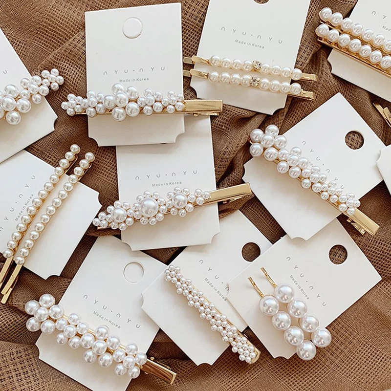 1Pack New Ins Fashion Women Girls Elegant Flower Pearls Alloy Hairpins Sweet Headband Hair Clips Barrettes Hair Accessories