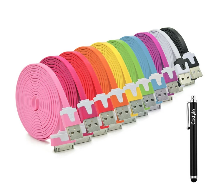 10pcs/lot 10 Colors Colorful 3M 10 FT Long Flat USB Data Sync Charging