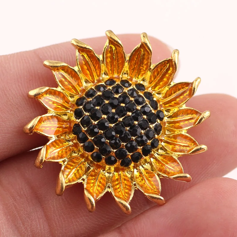 5 шт./партия Высокое качество 20 мм сплав Подсолнух модный браслет с защелкой Шарм пуговица со стразами имбирь застежки со стразами ювелирные изделия