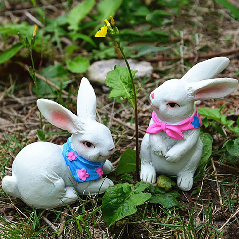 2PCS Home Garden Fairy Figurines Miniature Micro Rabbit Landscape Decoration Accessories-in 