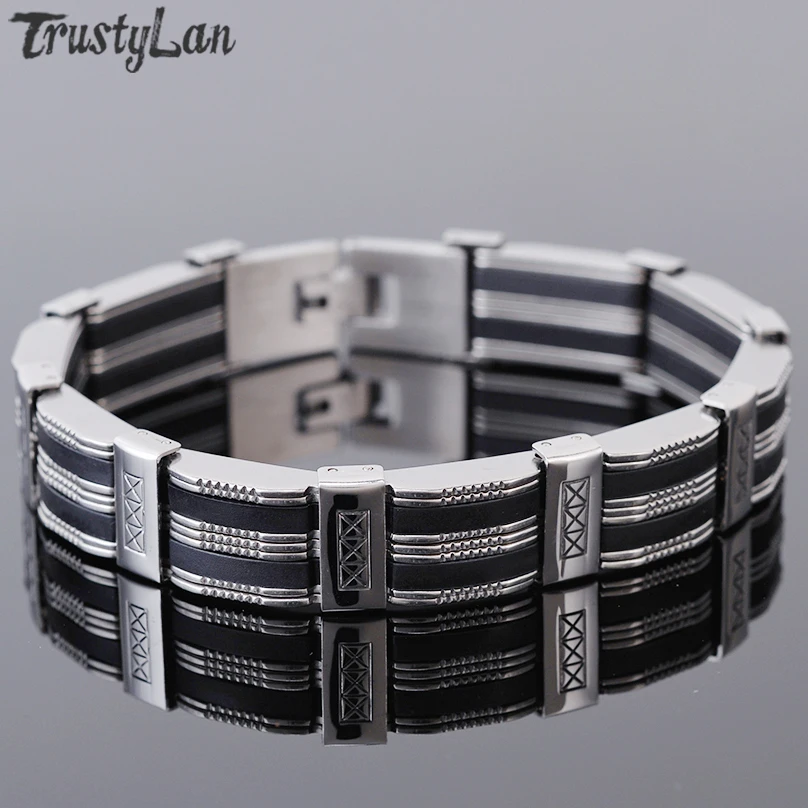 

Bracelet Men Jewelry Mens Bracelets 2018 Adjustable Bracelet Male Friendship Classic Black Silicone & Polished Stainless Steel