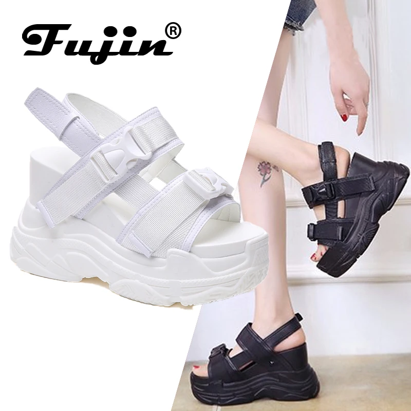 

Fujin High Heeled Sandals Female Increased Shoes Thick Bottom Summer 2019 New Women Shoes Wedge with Open Toe Platform Shoes