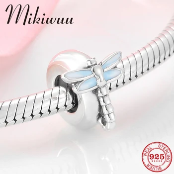 

925 Sterling Silver elegant dragonfly blue enamel fine Stopper spacer beads Jewelry making fit Original Pandora Charms Bracelet