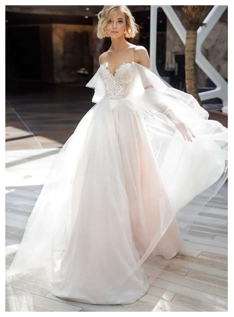 

Lorie Wedding Dress Spaghetti Straps Lace Up Back A-line Bride Dress White Ivory Sample Vestido De Casamento Elegant