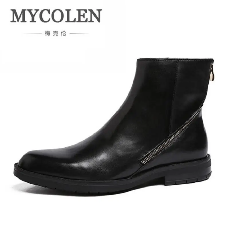 

MYCOLEN Autumn Fashion Casual Ankle Chelsea Boots Male Shoes Comfort Leather Quality Slip Ons Motorcycle Man Boot Zipper