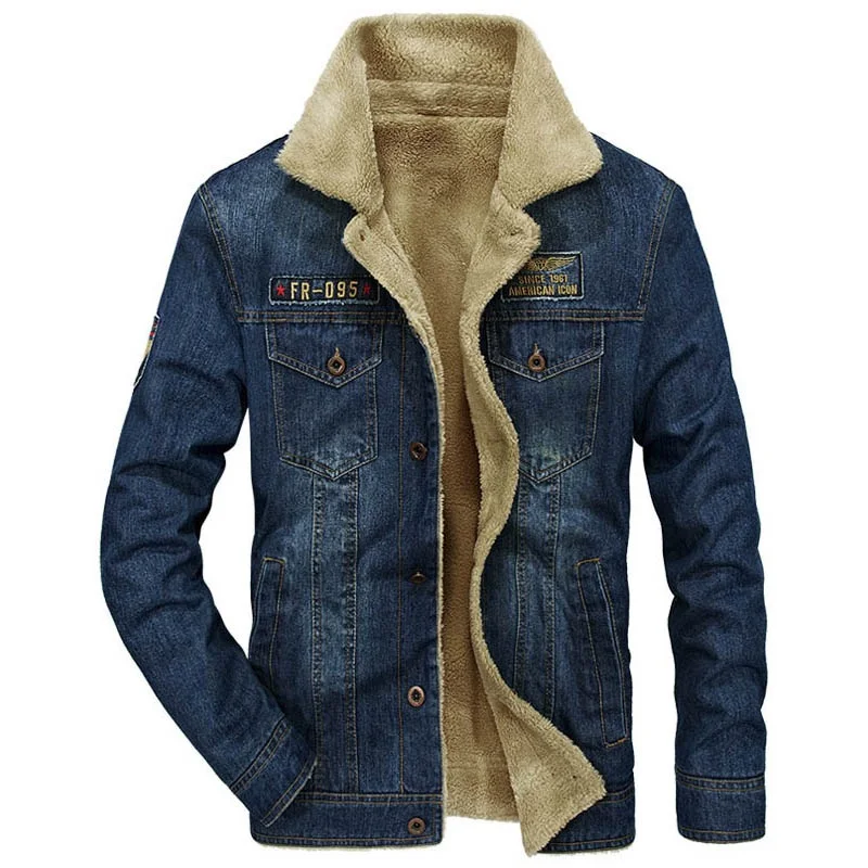 Brand Winter Denim Jacket Men Thick Warm Wool Liner Mens Winter Coat Turn down Collar Single
